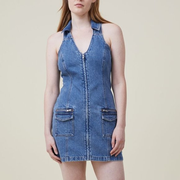 COTTON ON | Denim Halter Mini Dress - Picture 1 of 4